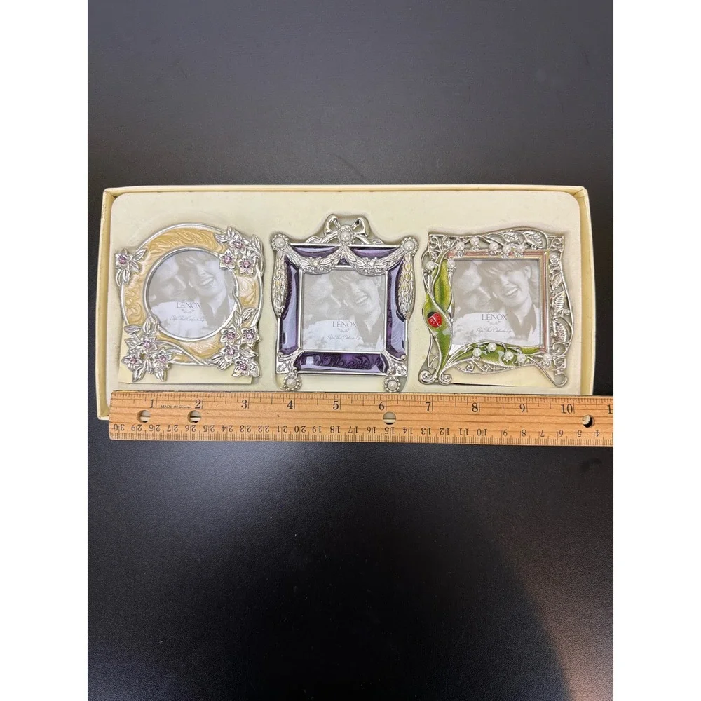 Lenox Vintage Jewel Set of 3 Mini Frames Embellished Enamel Pearls Rhinestones